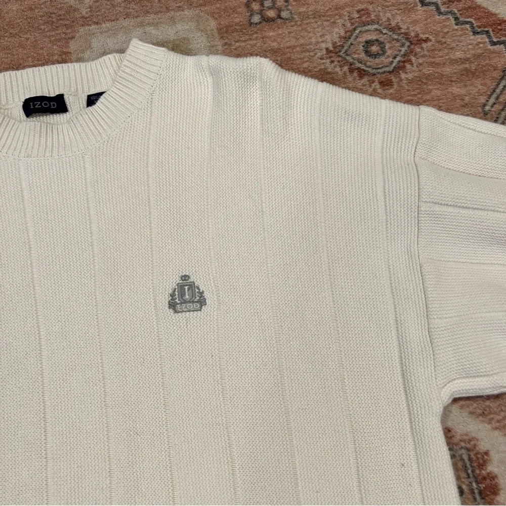 Men's Izod Cream Ribbed Knit Sweater - Picture 2 of 3